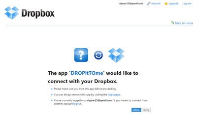 Dropboxの承認画面