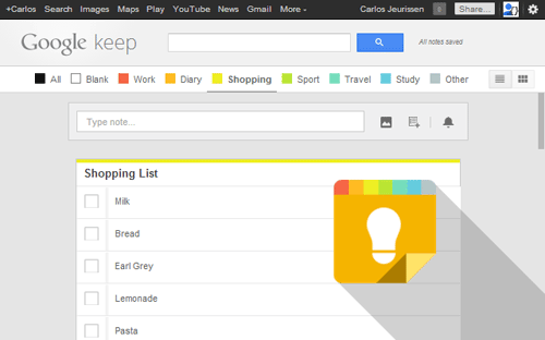 Category Tabs for Google Keep