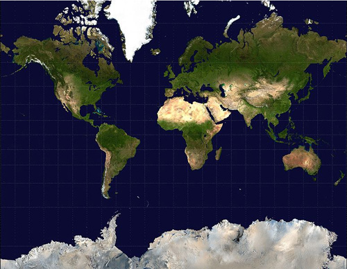 メルカトル図法の世界地図
