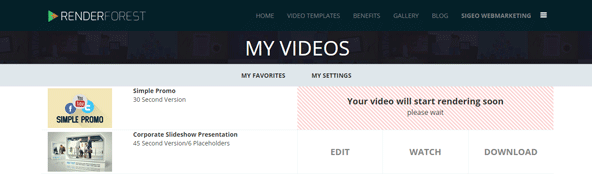 動画の管理画面で動画テンプレートや自分の動画を管理